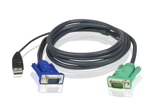 ATEN Câble KVM USB 1,8m avec SPHD 3 en 1 - 1,8 m - VGA - Noir - HDB-15 + USB A - SPHD-15 - Mâle