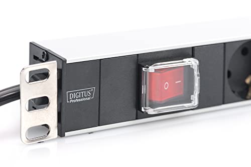 Digitus Bloc multiprise avec profilé en aluminium et interrupteur, prise électrique a contact de protection avec 7 sorties, connecteur a contact de pr