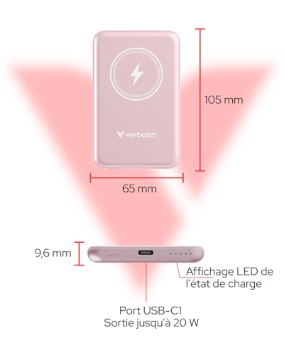VERBATIM CHARGE N GO MAGNETIC WIRELESS POWER BANK 5000 PINK WCF (P)