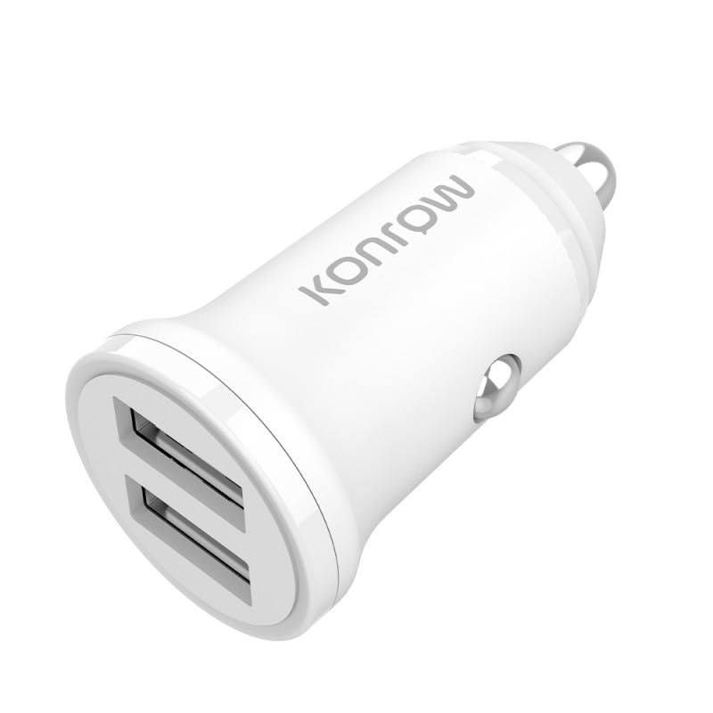 Konrow KCC12AAW - Adaptateur Allume-cigare 2 Ports USB A   - Charge rapide 12W, Blanc (Compatible, Blister)