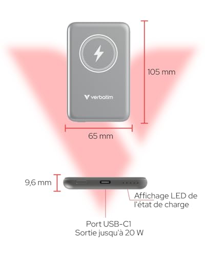 VERBATIM CHARGE N GO MAGNETIC WIRELESS POWER BANK 5000 GREY WCF (P)