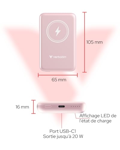 VERBATIM CHARGE N GO MAGNETIC WIRELESS POWER BANK 10000 PINK WCF (P)