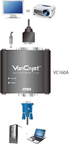 ATEN Convertisseur VGA-DVI - Noir - Métal - 1920 x 1200 pixels - 1920 x 1200 pixels - 165 MHz - VGA (D-Sub)