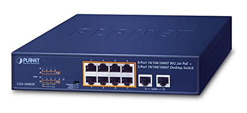 PLANET GSD-1008HP commutateur réseau Non-géré Gigabit Ethernet (10/100/1000) Connexion Ethernet, supportant l'alimentation via ce port (PoE) 1U Bleu