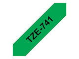 BROTHER P-TOUCH TZE-741 noir sur vert 18mm