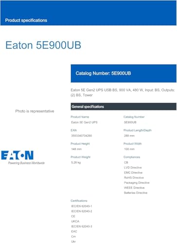 EATON Onduleur 5E G2 - Série E - USB BS - 900VA - Noir