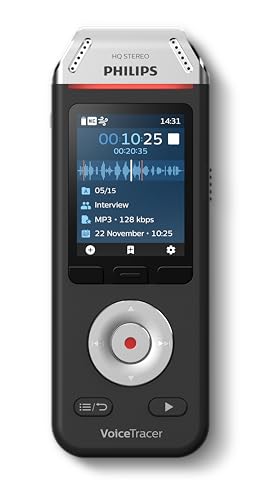 PHILIPS Dictaphone VoiceTracer DVT2110 : Optimisé pour les interviews 8Go, 2 Mic