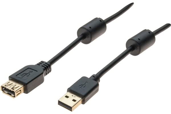 Rallonge USB 2.0 type A / A  avec ferrites noire - 2,0 m