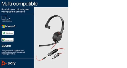 POLY Blackwire C5210 casque MS USB-C/A+Jack - 1 écouteur