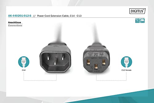 DIGITUS Rallonge d'alimentation - 1,2 m - IEC C14 - IEC C13 - H05VV-F3G - 250 V - 10 A