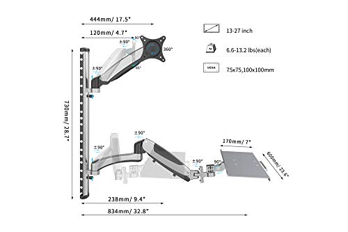 "Digitus DA-90354 support d'écran plat pour bureau 68,6 cm (27"") Mur Argent"