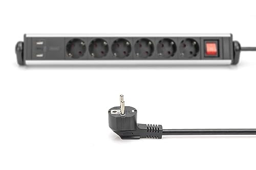 Digitus DA-70624 multiprise 1,5 m 6 sortie(s) CA Intérieure Noir, Argent