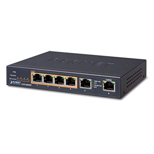 PLANET GSD-604HP commutateur réseau Non-géré Gigabit Ethernet (10/100/1000) Connexion Ethernet, supportant l'alimentation via ce port (PoE) Bleu