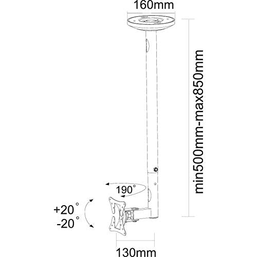 NEOMOUNTS FPMA-C050BLACK Support de plafond pour écran de 10-30p - h 60-85 cm