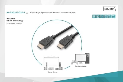 DIGITUS 2m HDMI AM/AM - 2 m - HDMI Type A (Standard) - HDMI Type A (Standard) - 3840 x 2160 pixels - Compatibilité 3D - Noir