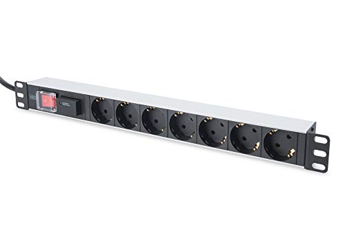 Digitus Bloc multiprise avec profilé en aluminium et interrupteur, prise électrique a contact de protection avec 7 sorties, câble d’alimentation de 2