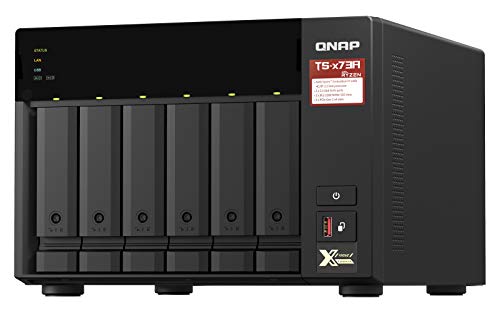 QNAP 6-bay NAS AMD Ryzen Embedded V1500B 2.2GHz 8Go 6xSATA 6Gb/s bays 2xM.2 NVMe PCIe Gen3 SSD slots 2x2.5GbE LAN optional 10GbE