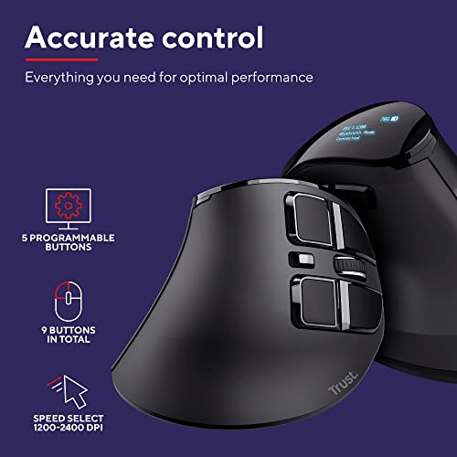 TRUST Souris sans fil ergonomique VOXX Rechargeable - Noire