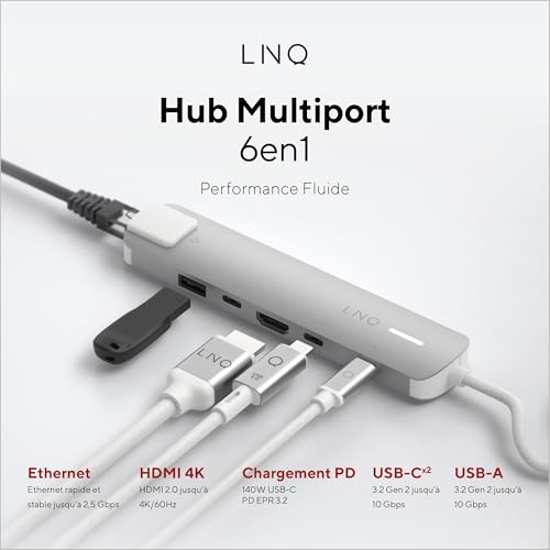 LINQ Hub multiport 6-en-1 Pro USB-C 10 Gbps 4K HDMI