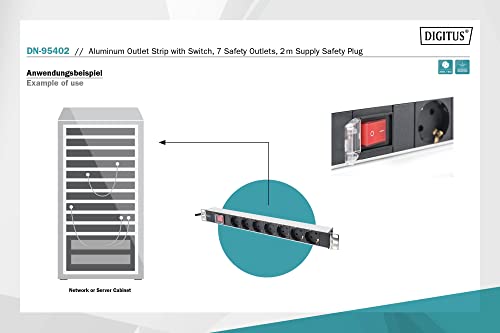 Digitus Bloc multiprise avec profilé en aluminium et interrupteur, prise électrique a contact de protection avec 7 sorties, connecteur a contact de pr