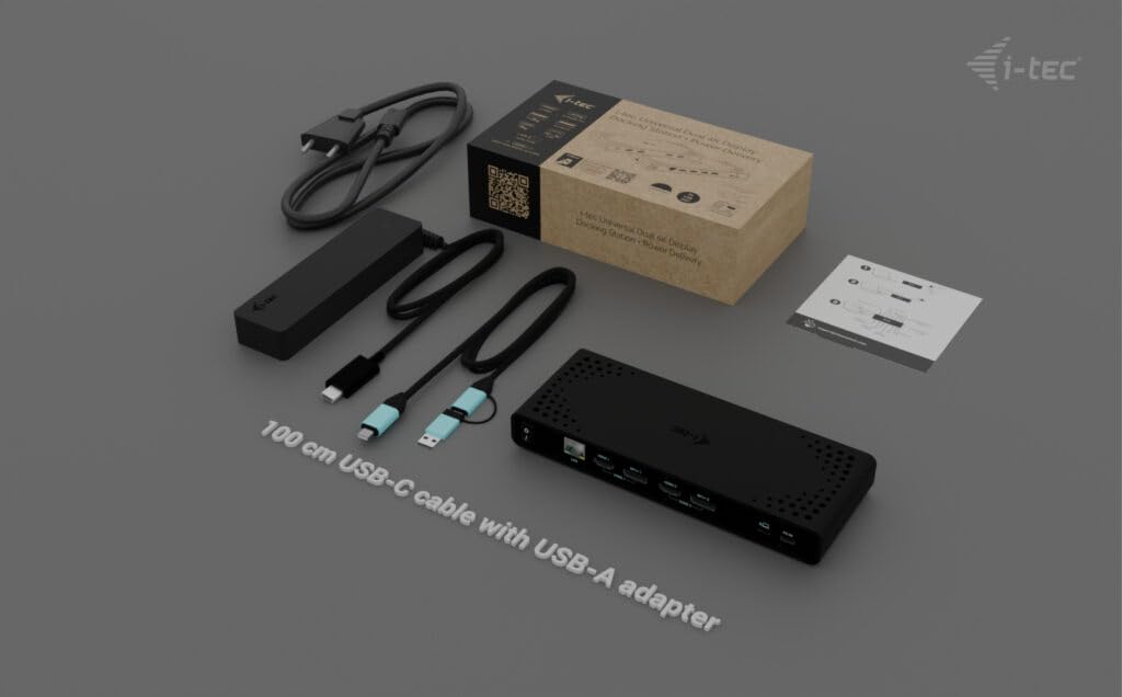 I-TEC Universal Dual 4K Display Docking Station PD 85W + USB-C Charger 100W
