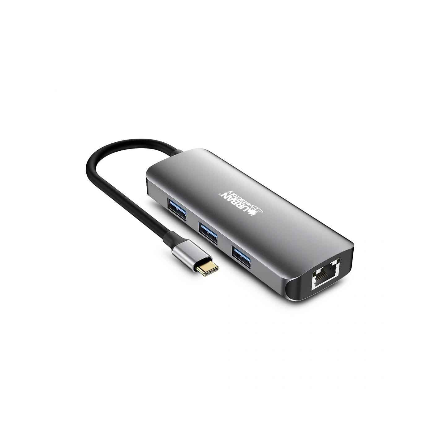 URBAN FACTORY Hubee 7in1 Hub USB-C Avec 3 USB-A / 2 HDMI 4K / 1 RJ45 Et 1 Usb-C 100W Pd