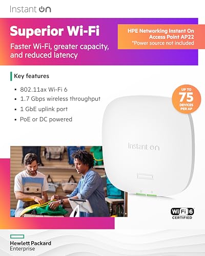 HPE Networking Instant On AP22 (RW) Borne daccès sans fil Bluetooth Wi Fi 6 2.4 GHz 5 GHz montable au plafond/mur
