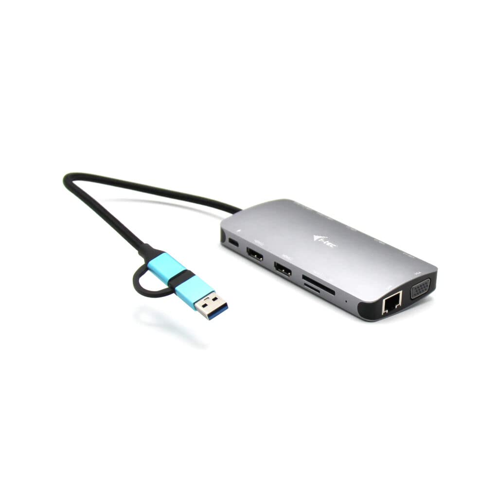 I-TEC USB-C Metal Nano Dock 2xHDMI 1xVGA 1xSD Cardreader 1xmicroSD Cardreader 1xGLAN 3xUSB 2.0 1xUSB 3.2 1xUSB-C3.2Data 1xUSB-C PD