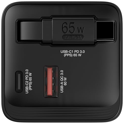 VERBATIM GAN CHARGER 65W 2 PORT RETR CABLE US/EU/UK ADP WCF (P)
