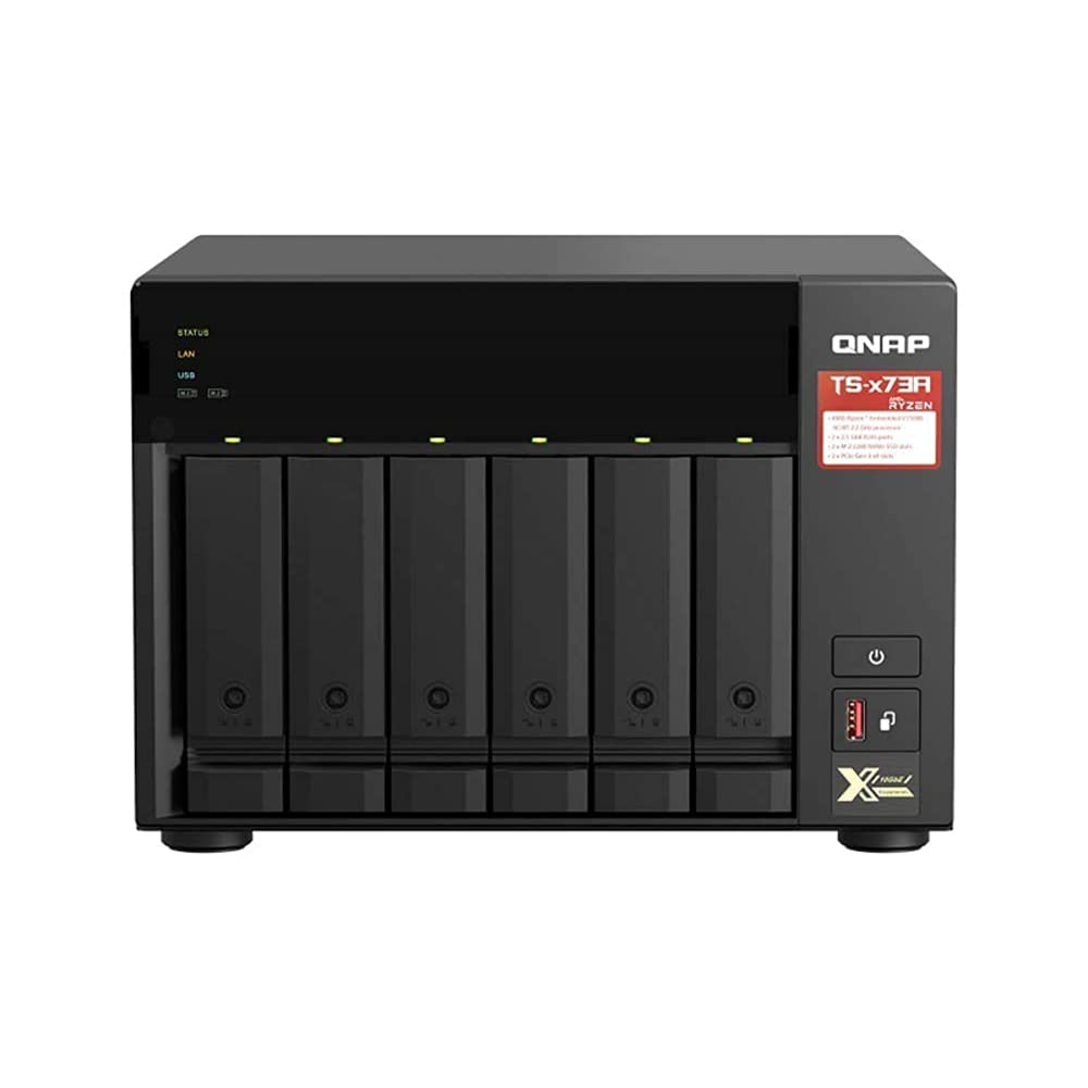 QNAP 6-bay NAS AMD Ryzen Embedded V1500B 2.2GHz 8Go 6xSATA 6Gb/s bays 2xM.2 NVMe PCIe Gen3 SSD slots 2x2.5GbE LAN optional 10GbE