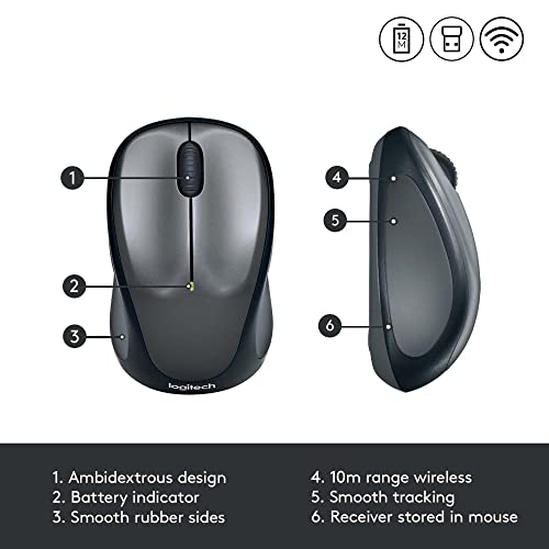 LOGITECH M235 Mouse right-handed optical wireless 2.4 GHz USB wireless receiver grey