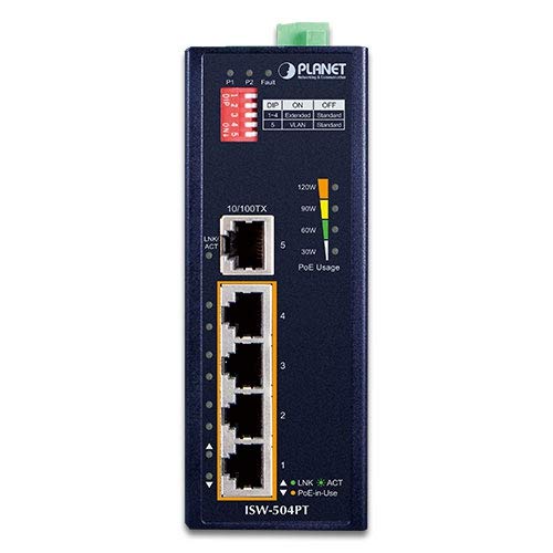 PLANET ISW-504PT commutateur réseau Non-géré L2 Fast Ethernet (10/100) Connexion Ethernet, supportant l'alimentation via ce port (PoE) Noir
