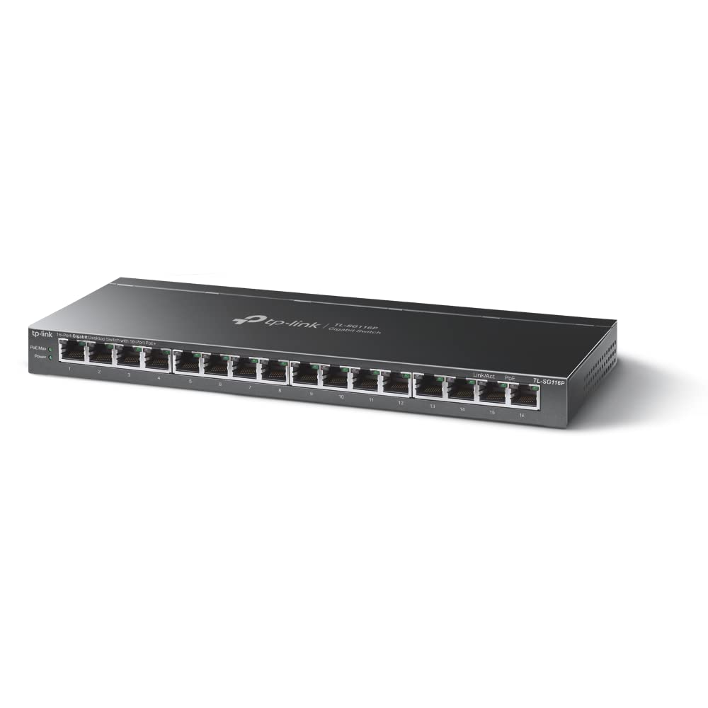 TP-LINK 16-Port Gigabit Switch de bureau with 16-Port PoE+