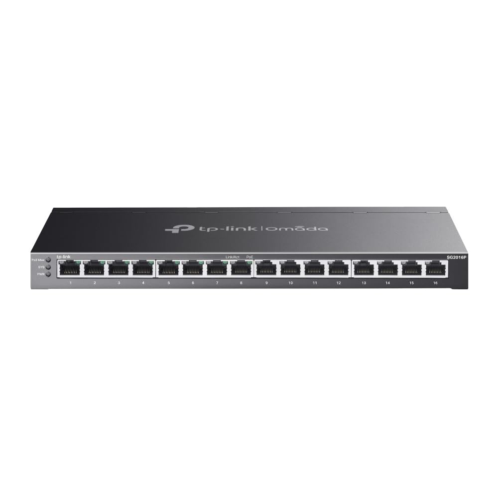 TP-Link JetStream TL-SG2016P commutateur réseau L2/L3/L4 Gigabit Ethernet (10/100/1000) Connexion Ethernet, supportant l'alimentation via ce port (PoE) Noir
