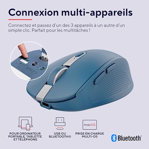 TRUST Souris sans fil OZAA Compact multi-connexion - Bleue