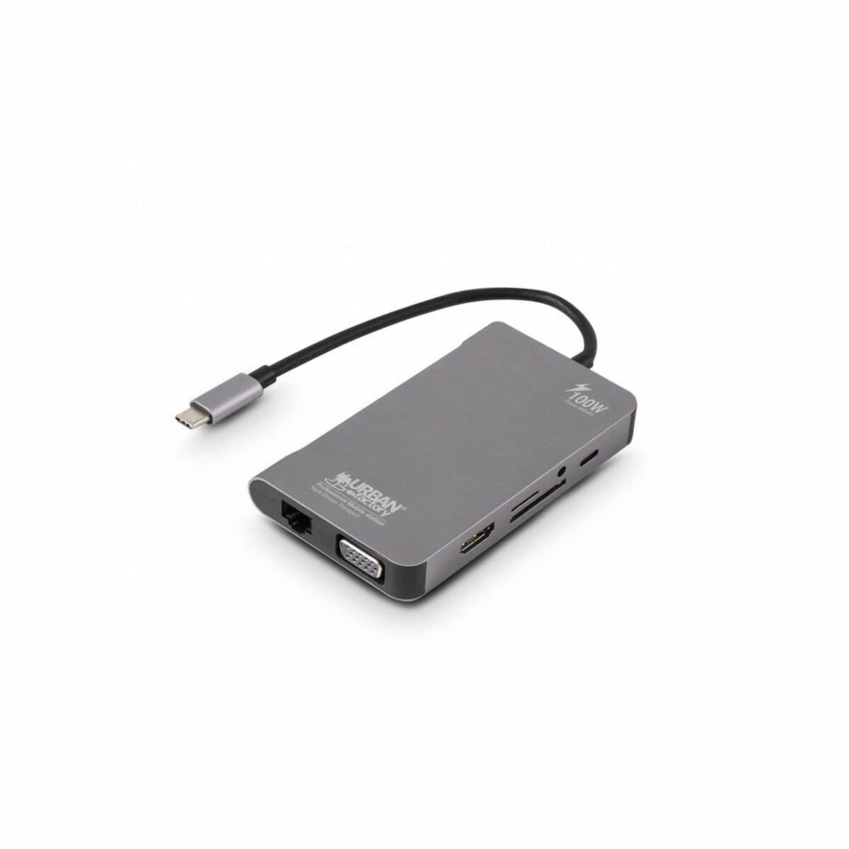URBAN FACTORY Hubee Plus USB-C Mobile Station RJ45 Gigabit HDMI 4K VGA HD 3xUSB-A 3.1 of 10gbps 100Watts