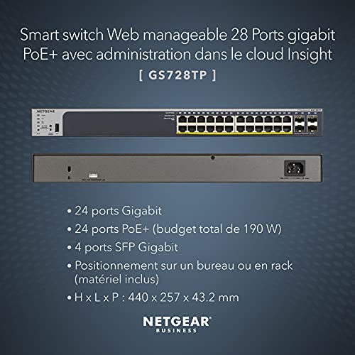 NETGEAR GS728TP Switch Niv2+ 24 p gigabit poe+ 264W & 4 sfp