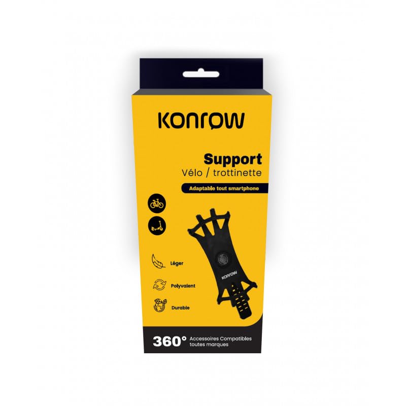Konrow KSBIKE - Support VÃ©lo / Trottinette (360Â°, Adaptable tout Smartphones, Noir) - Emballage Original