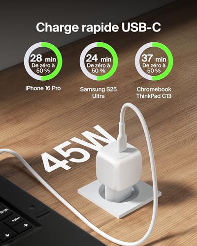 BELKIN 45W USB PD Wall Charger with PPS WHT w/ 1m 3aMP PVC C-C Cable