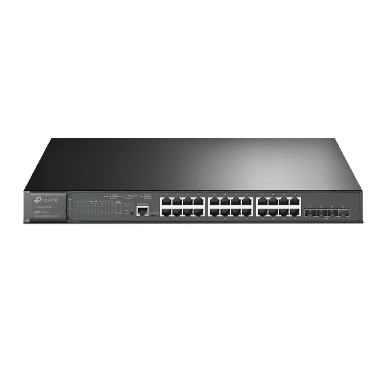 TP-Link JetStream TL-SG3428XMP commutateur réseau Géré L2+ Gigabit Ethernet (10/100/1000) Connexion Ethernet, supportant l'alimentation via ce port (PoE) 1U Noi