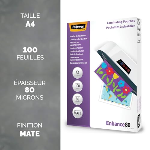 FELLOWES POCHETTES A4 80 MICRONS MATES X 100
