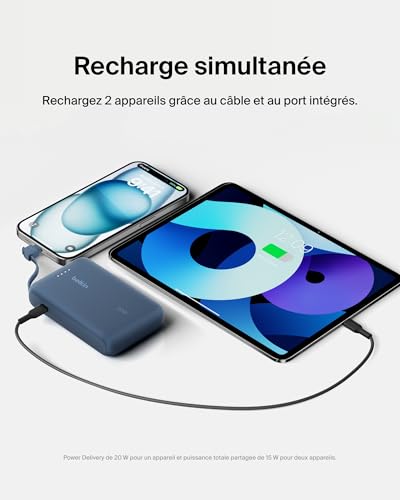 BELKIN 10k PD20w Integrated USB-C Cable Power Bank Blue