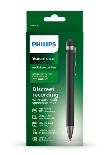 PHILIPS VoiceTracer DVT 1600 Stylo enregistreur audio, 32go, 360°