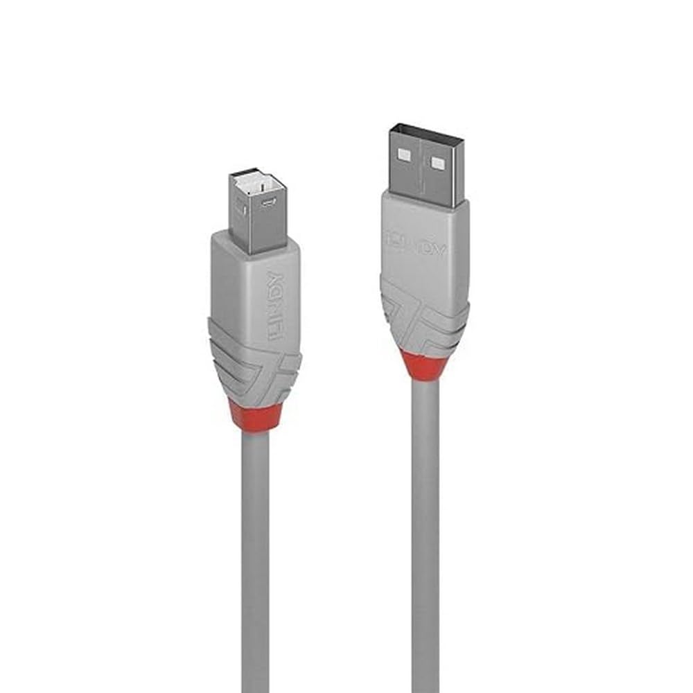 LINDY 1m USB 2.0 Type A to B Cable Anthra Line USB Type A Male to B Male cool grey