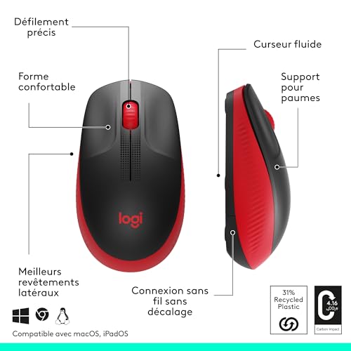 LOGITECH M190 Mouse optical 3 buttons wireless USB wireless receiver red