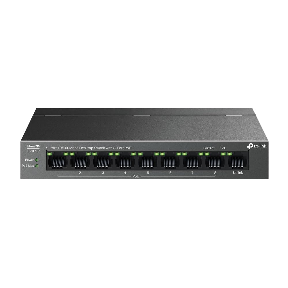 TP-Link LiteWave LS109P commutateur réseau Non-géré Fast Ethernet (10/100) Connexion Ethernet, supportant l'alimentation via ce port (PoE) Noir