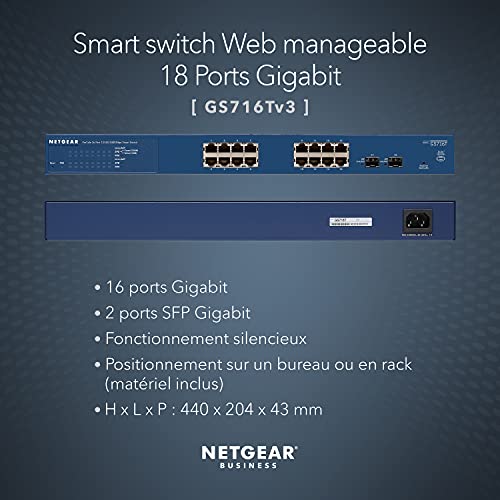 NETGEAR GS716T Switch Niveau 2 - 16 ports Gigabit + 2 SFP