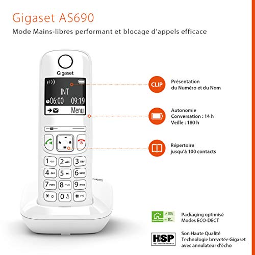 Gigaset AS690 téléphone sans fil DECT blanc - base + combiné