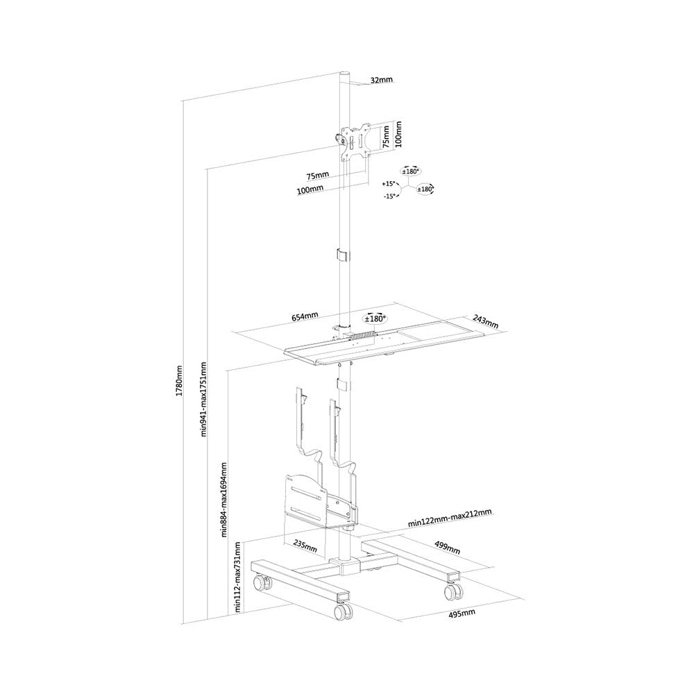 NEOMOUNTS FPMA-MOBILE1700 Station de travail mobile 10-32p