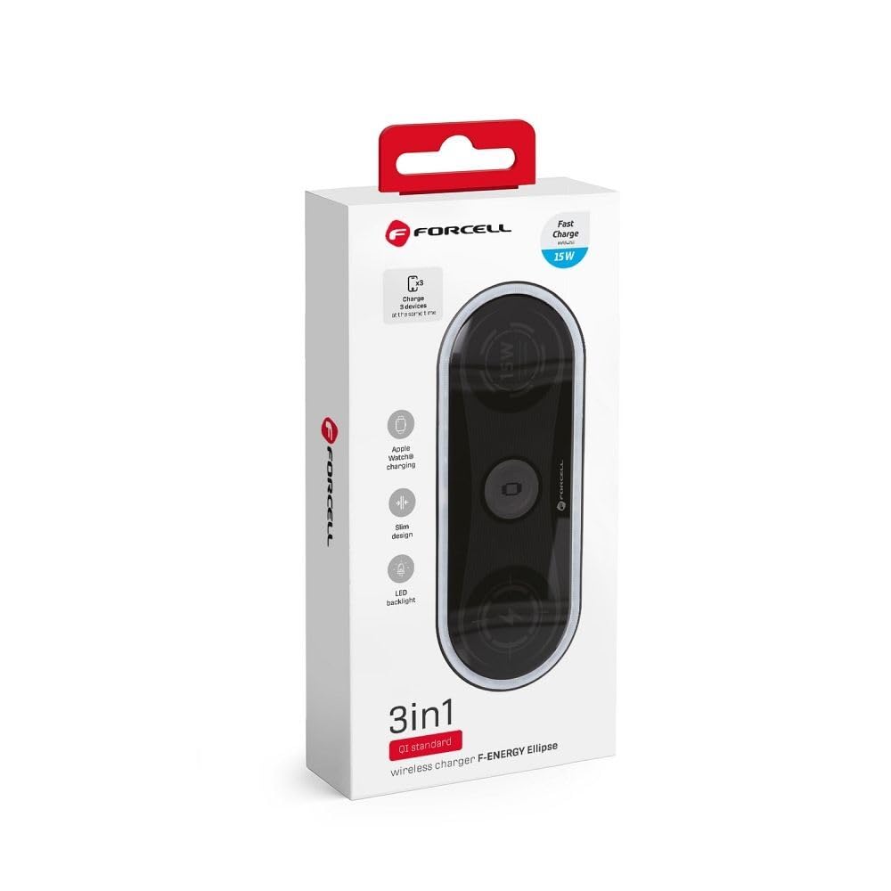 Forcell - Chargeur à Induction Rapide (3 en 1, 15W, Noir) Emballage Original